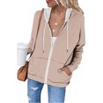 thumbnail image 7 of Xcmzpl Women's Zip Up Hoodies Casual Solid Color Hooded Sweatshirt Trendy Sweater Tops Cotton Long Sleeve Blouses Fall Fashion, 7 of 7
