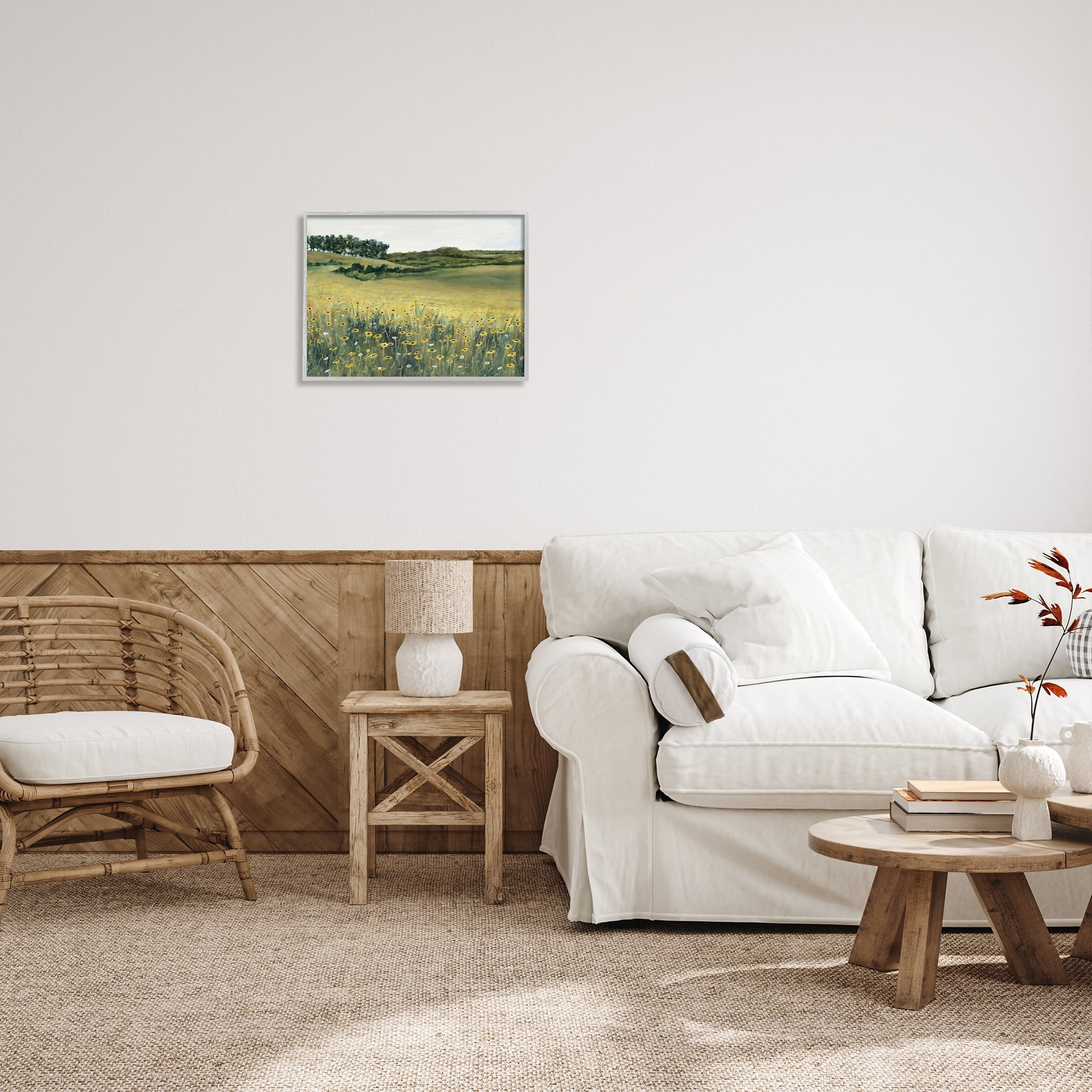 Stupell Industries Rural Daisy Meadow Nature Painting Gray Framed Art Print Wall Art, 20 x 16