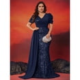 thumbnail image 6 of AURA Plus Size Evening Dress V Neck Short Sleeve Slim Fit Party Long Skirt Beaded Polyester, 6 of 7