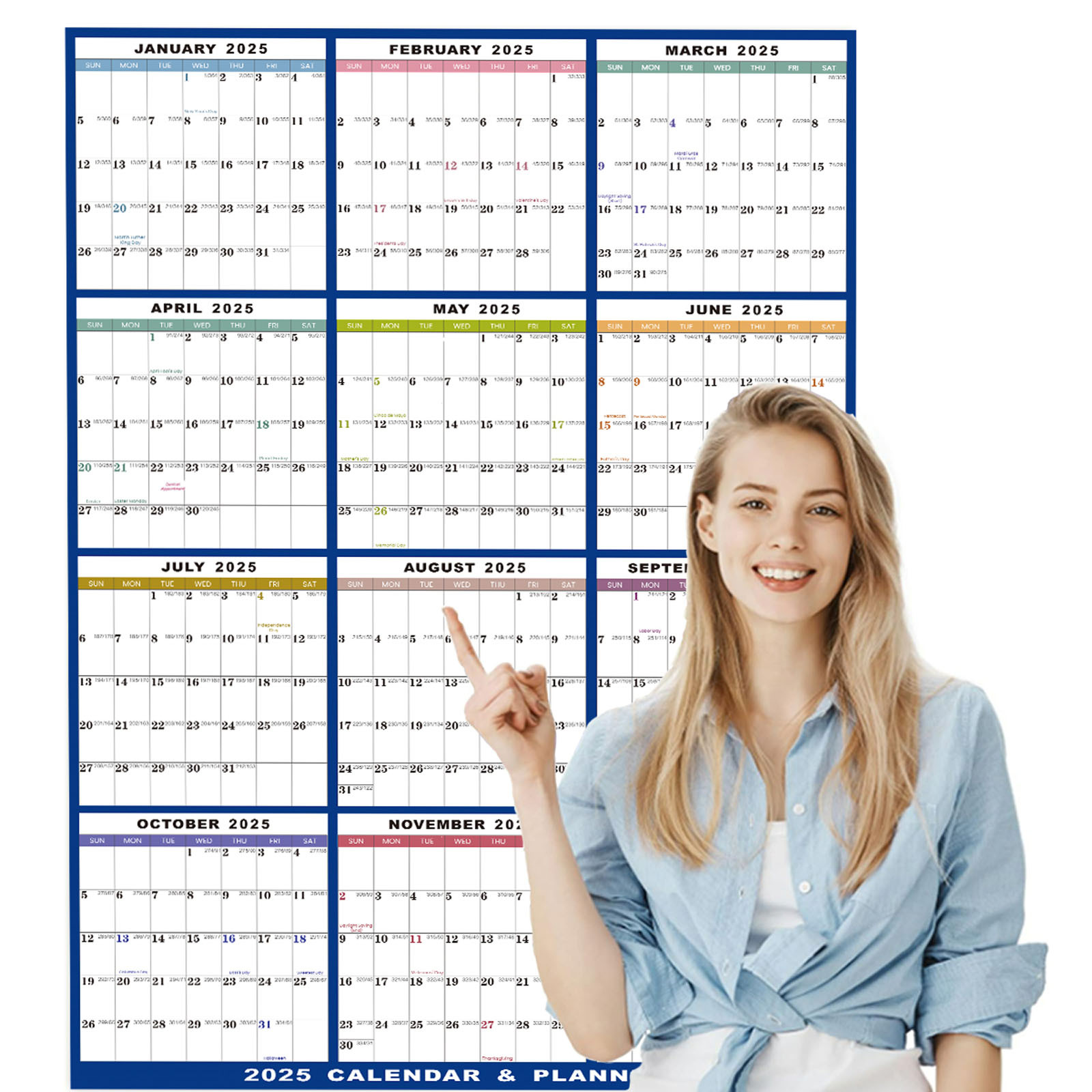 ZhyrZng Calendar 2025 Single English Wall Mounted Double Sided Adhesive