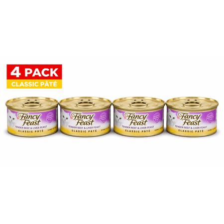 Fancy Feast Tender Beef & Liver CLassic Pate, Cat Food, 3 oz cans, Pack of 4