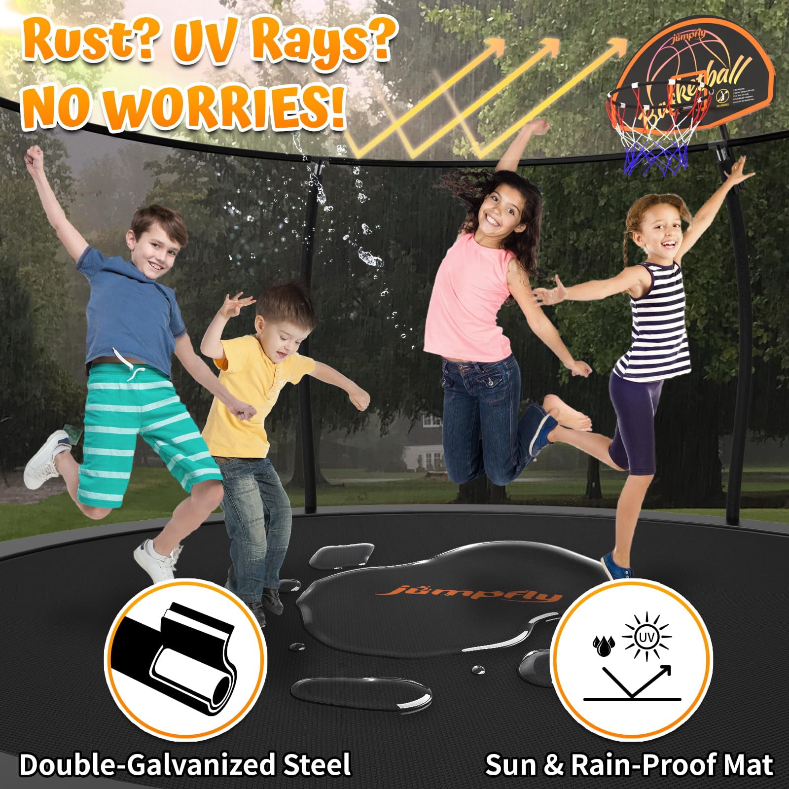 Jumpfly 2025 NEW Tranpoline 10FT Tranpoline Outdoor for Kids and Adults Recreational Tranpolines with Enclosured Net Basketball Hoop Blue trampoline