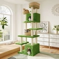 thumbnail image 2 of Merrland 74" Cat Tree for Indoor Cats and Kittens, Multi-Level Cat Tower with Teddy Fleece & Rattan Condo, Dual-Sided Cushion Design, Green, 2 of 9