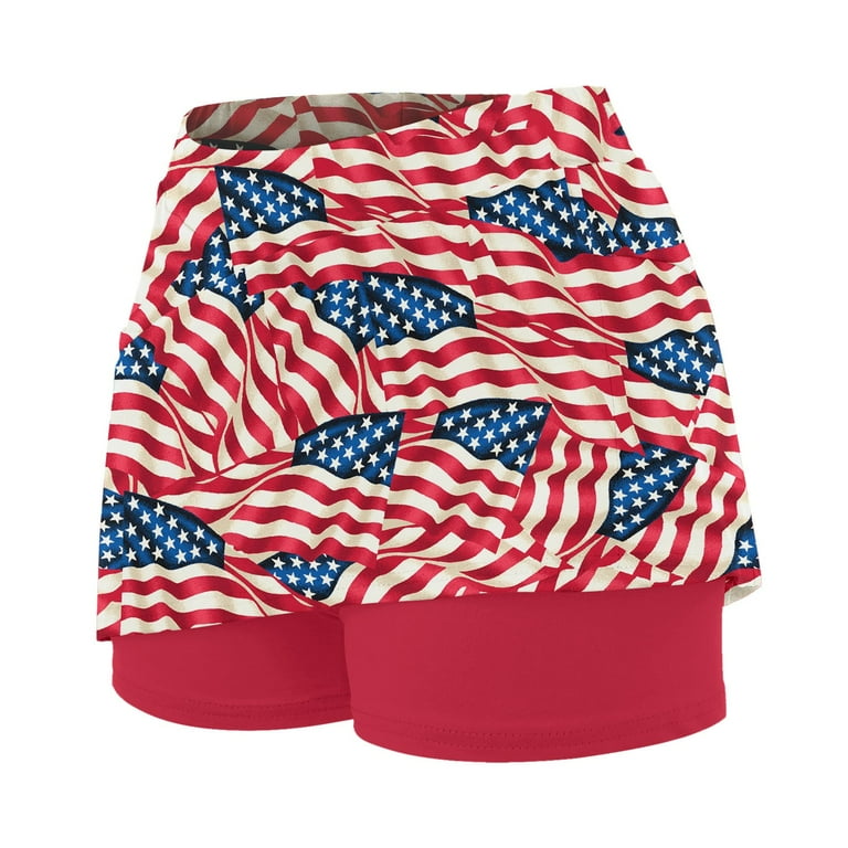Women's Tennis Golf Skorts with Shorts Inner Shorts Flag Print