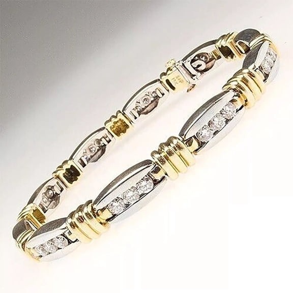 Hitanshu Jewels Cubic Zirconia Round Cut Women's Tennis Bracelet 14K Two-Tone Gold Plated