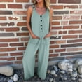 thumbnail image 2 of Gpoecd Plus Size Jumpsuit Sleeveless Solid Color Button Down Insert Pockets Loose Casual Bib Style Plus Size Pants for Women Blue,S, 2 of 6