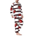 thumbnail image 2 of Disketp Ladybugs on Black and White Striped1 Mens Pajama Set, Soft Warm Long Sleeve Sleepwear, Cozy Button-Down Pjs for Men-XX-Large, 2 of 7