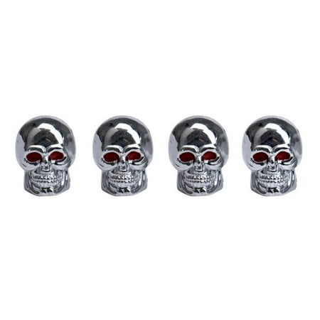 Skull Only Valve Caps 4pcs Red Eyes Skull Tyre Tire Air Valve Air Tap Faucet Dust Caps For Car Bike Truck ()