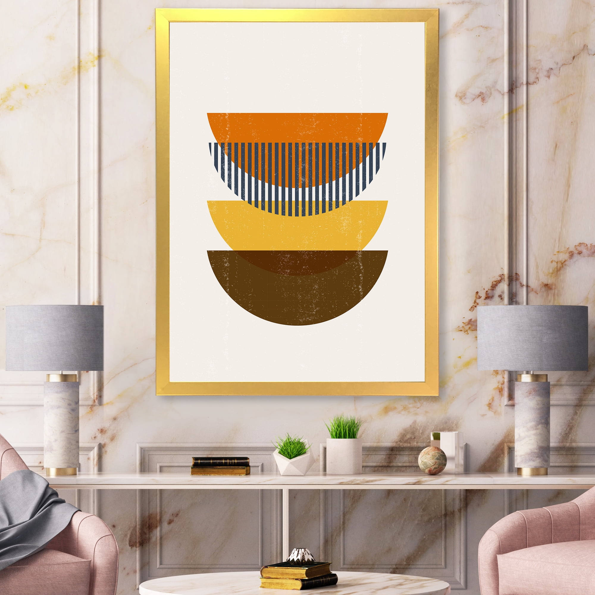 Designart 'Abstract Moon Geometric In Earth Tones' Modern Framed Art Print