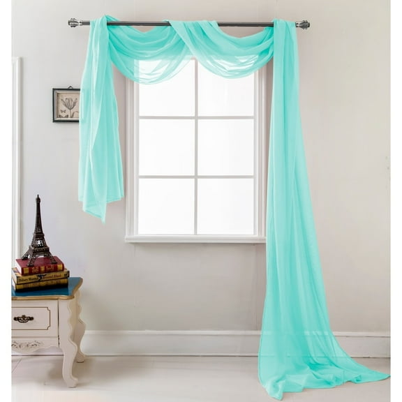 Celine Sheer 55 x 216 in. Sheer Curtain Scarf Valance Aqua