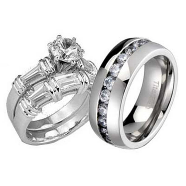 FlameReflection - His And Hers Wedding Ring Sets Gold-Plated-Silver ...