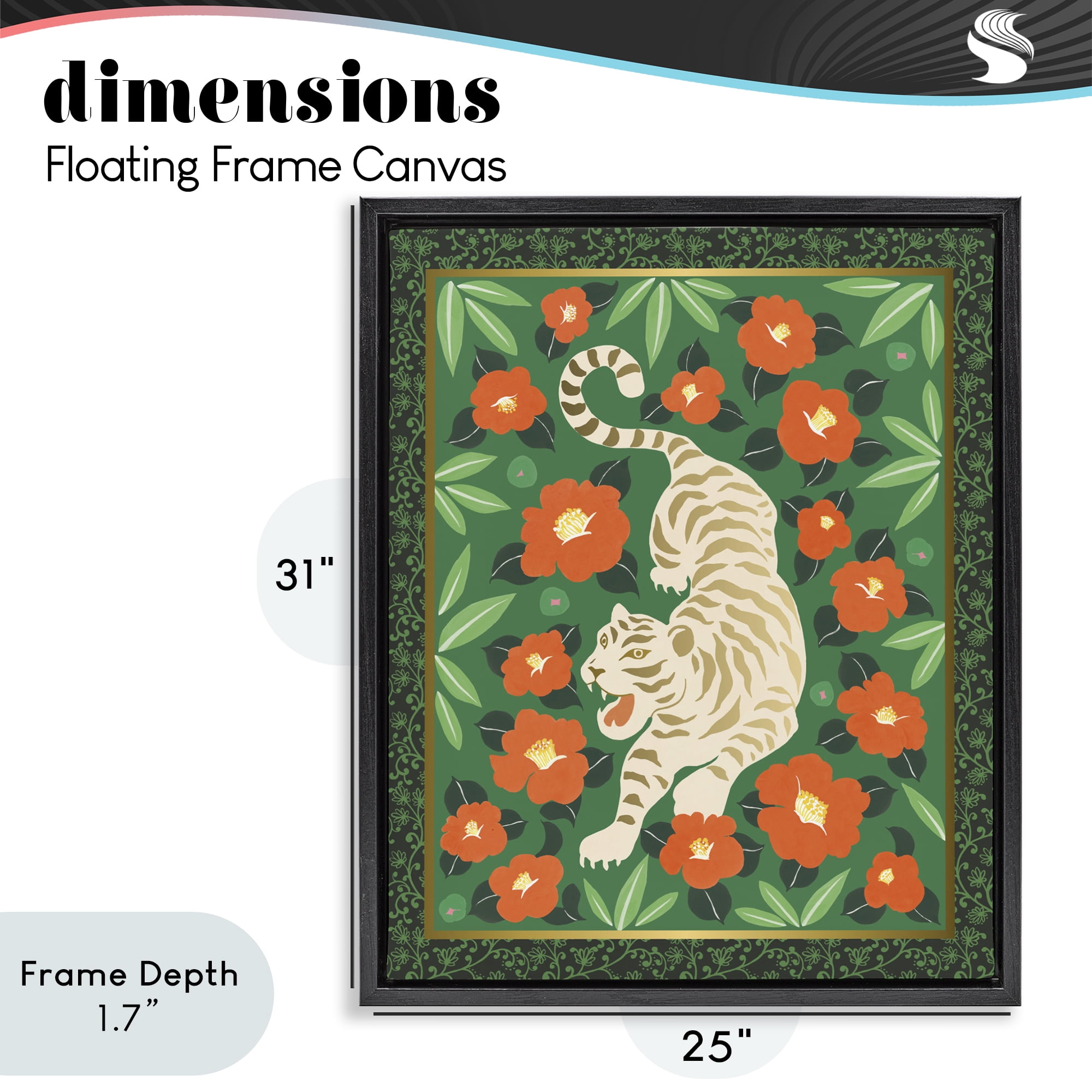 Stupell Industries Eclectic Tiger & Hibiscus Black Framed Floater Canvas Wall Art, design by Karolina Sato