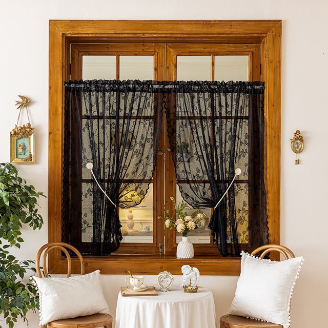 Nvzi Cortinas opacas pequeñas para ventanas pequeñas - negras 140*140cm - Cortinas con bolsillo para barra de 2 secciones, cortinas cortas para ventanas de cocina, dormitorio, baño.