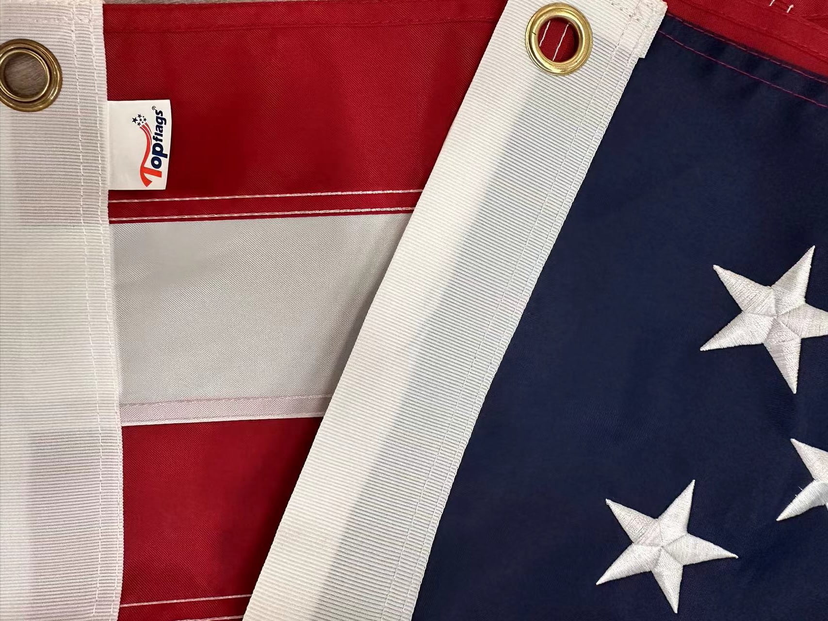 TOPFLAGS 5x8 feet 50 Stars American Flag, Embroidered 250D Embroidered Stars, Sewn Stripes, 3 Brass Grommets, Indoor/Outdoor, Vibrant Colors, Quality Nylon, US USA Flag