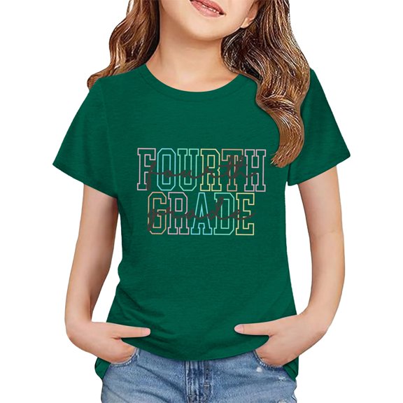 YunPes Girls School T Shirt Fourth Grade Back To School Short Sleeve Tops Elementary Student Summer Versatile Crewneck Tee Tops