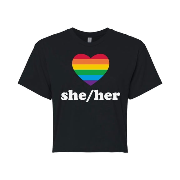 Instant Message - Pronouns She/Her - Juniors Cropped Cotton Blend T-Shirt
