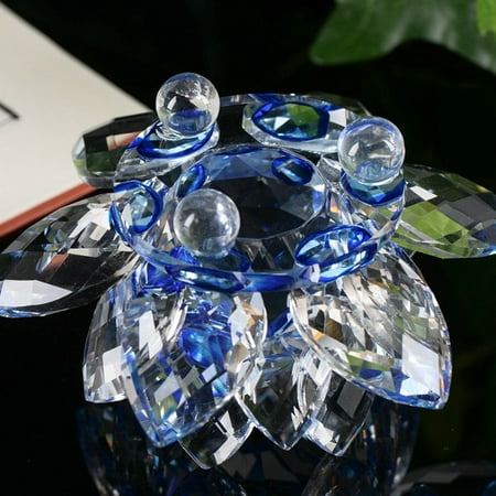- Lotus Crystal Glass Figure Paperweight Ornament Feng Shui Decor Collection