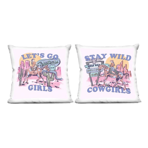 Stupell Industries Pink Cowgirl Phrases 18" x 18" Entertainment Print Polyester Decorative Pillow Set, Zip Closure 2 Count