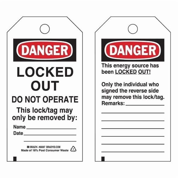 Brady Danger Tag,5-3/4 x 3 In,OSHA,Brs,PK25, 66067 66067