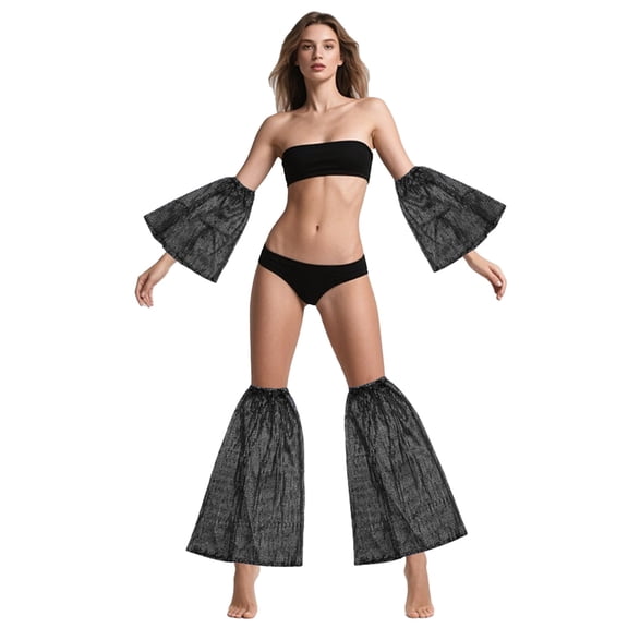 IDALL Women's Sequin Leg Warmers Glittering Rave Dance Leg Sleeves Boot Covers Stretch Accessories Black One Size