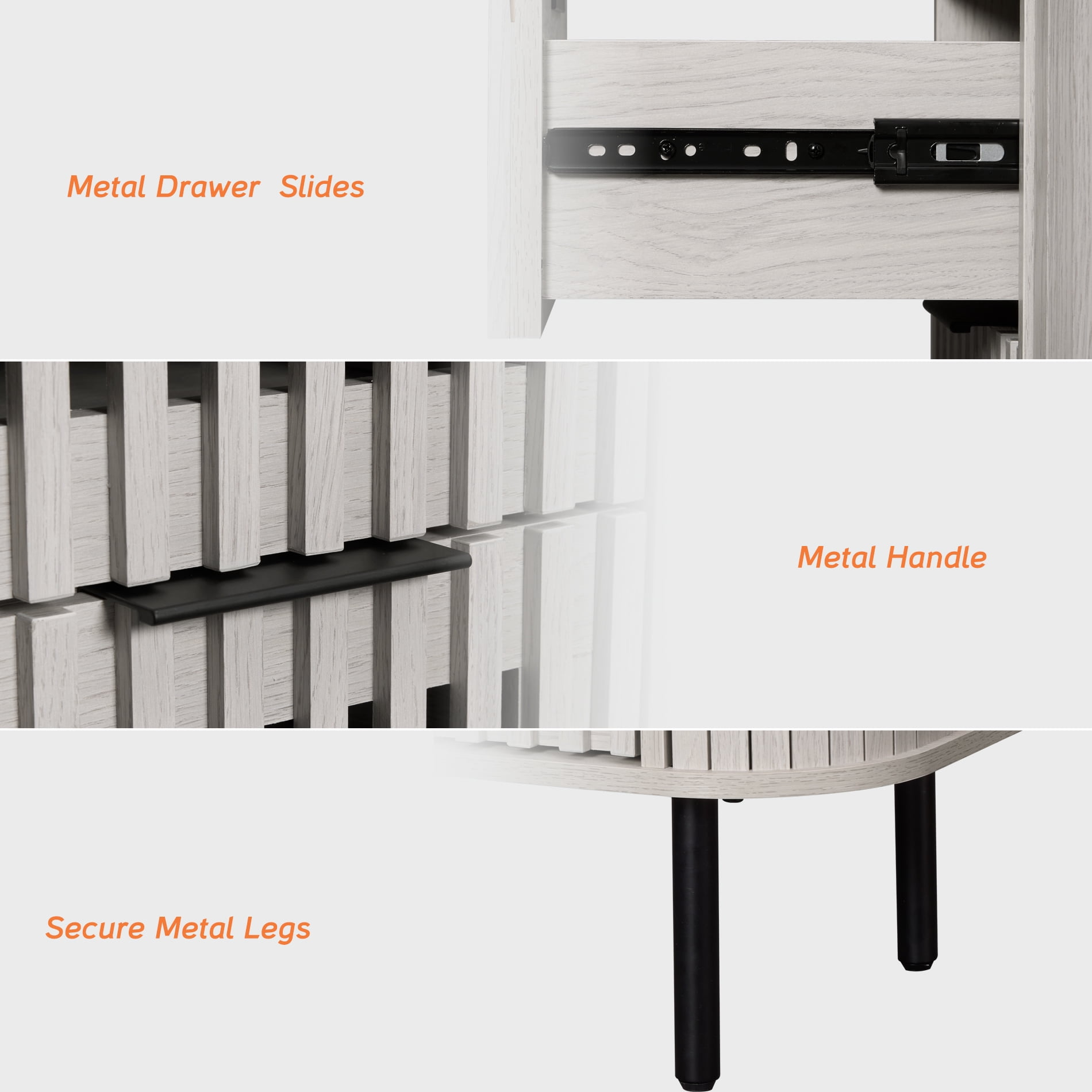 WAMPAT Set of 2 Fluted End Table with Storage, Modern Storage Nightstand with 2 Drawers for Living Room & Bedroom, Wooden Side Table, White Washed