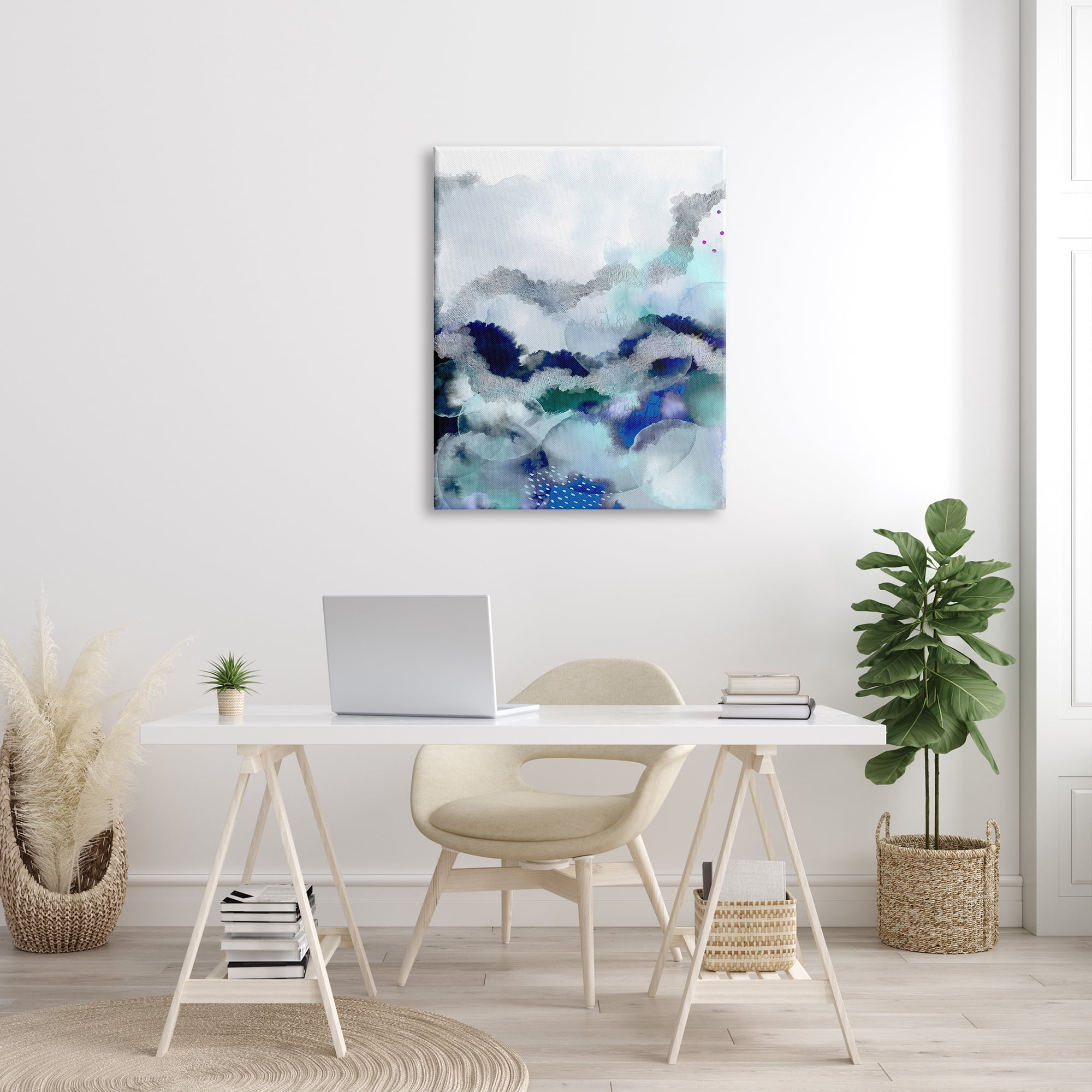 Stupell Industries Bubbling Sea Floor Abstraction Fluid Blue Green Abstract Painting Gallery Wrapped Canvas Print Wall Art, 30 x 40