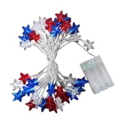 July 4th Red Blue and White Star Lights, 50LED 16FT Patriotic String Lights with Stars Battery Operated, Waterproof Outdoor Independence Day Memorial Day Holiday Party Decor