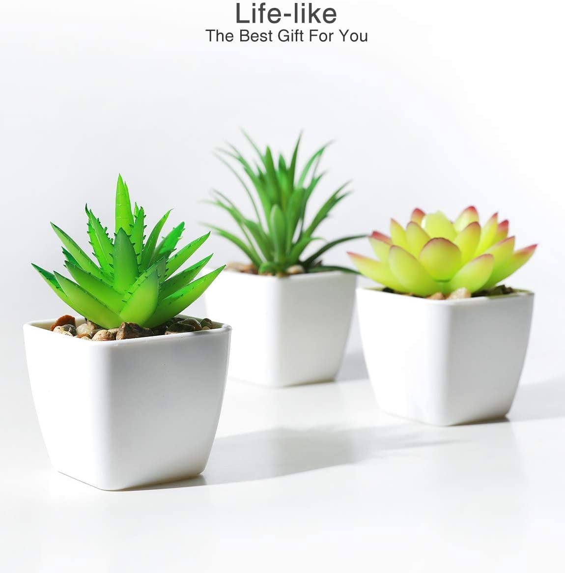 Fake Succulents Plants Artificial Potted Faux Plant in Mini Square White Pots for Home Office Bathroom Desk Shelf Decor Set of 4(Green)