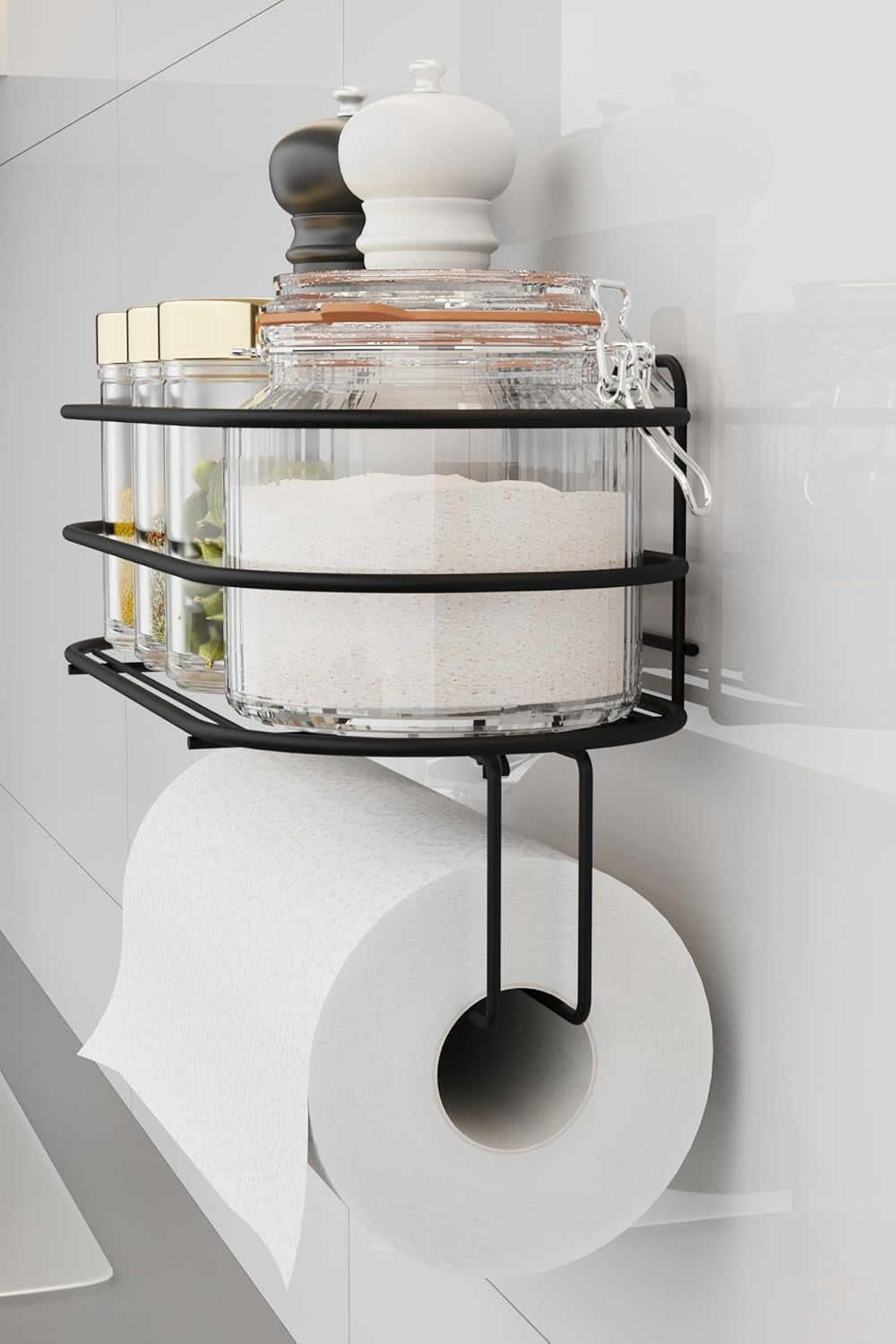 Adhesive Paper Towel Holder – Matte Black Kitchen Towel Rack, No-Drill Napkin Organizer, Wall-Mounted Stainless Steel Towel Dispenser, Modern Kitchen & Bathroom Decor