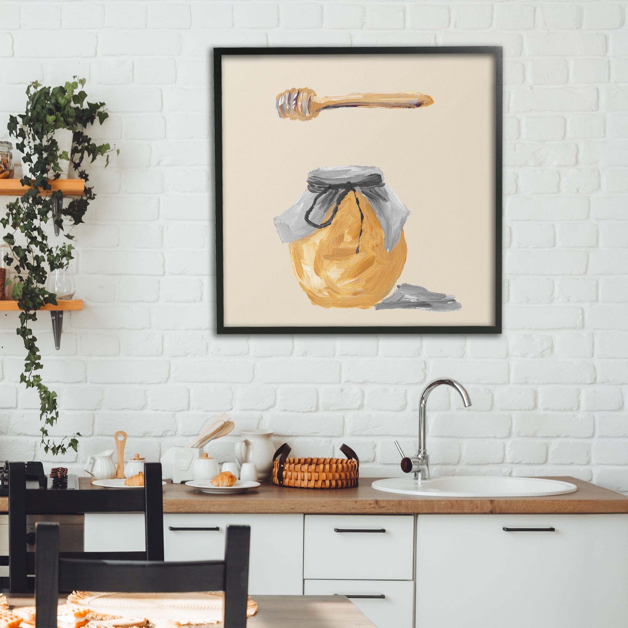 Stupell Industries Honey Jar over Tan Black Framed Giclee Art, design by Lucille Price