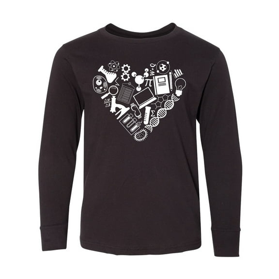 Inktastic Science Heart Beaker, Book, DNA and Microscope Long Sleeve Youth T-Shirt