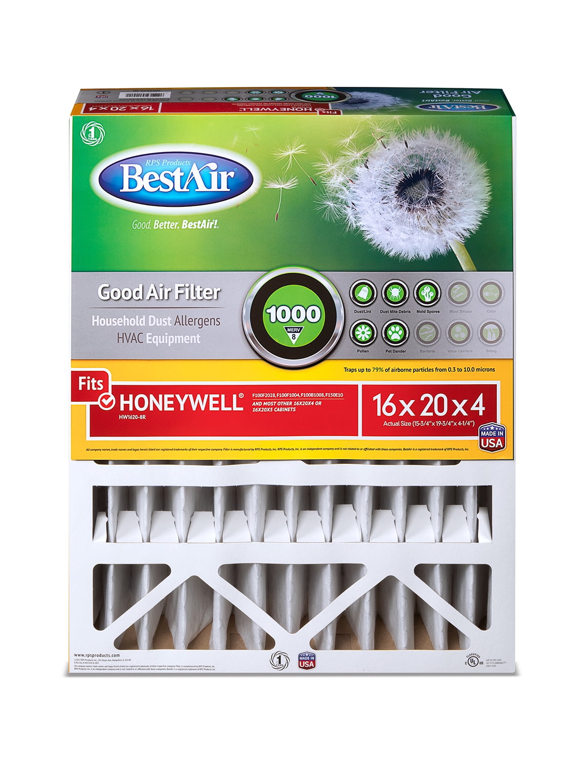 BestAir HW1620-8R Honeywell 16x20x4 Series 1000 MERV 8 Furnace Filter
