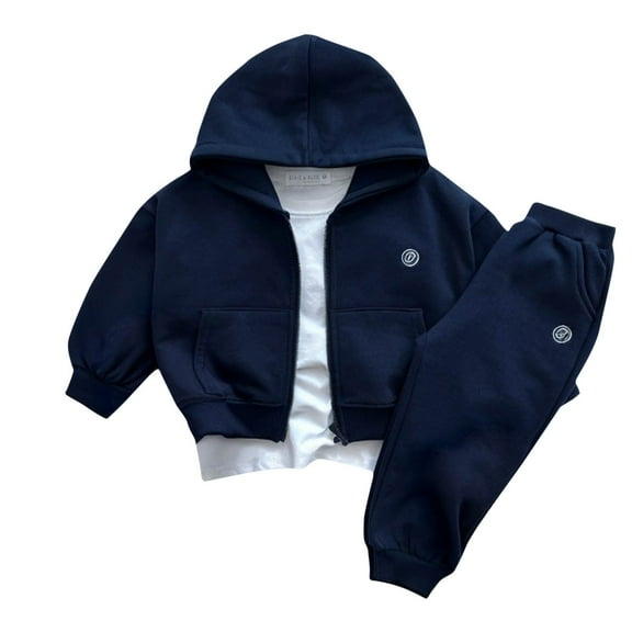 Baby Boy Outfits 0-3 Months Children's Boys and Grils Long Sleeves Round Neck Tops Sweater New Casual Matching Sets Navy 110
