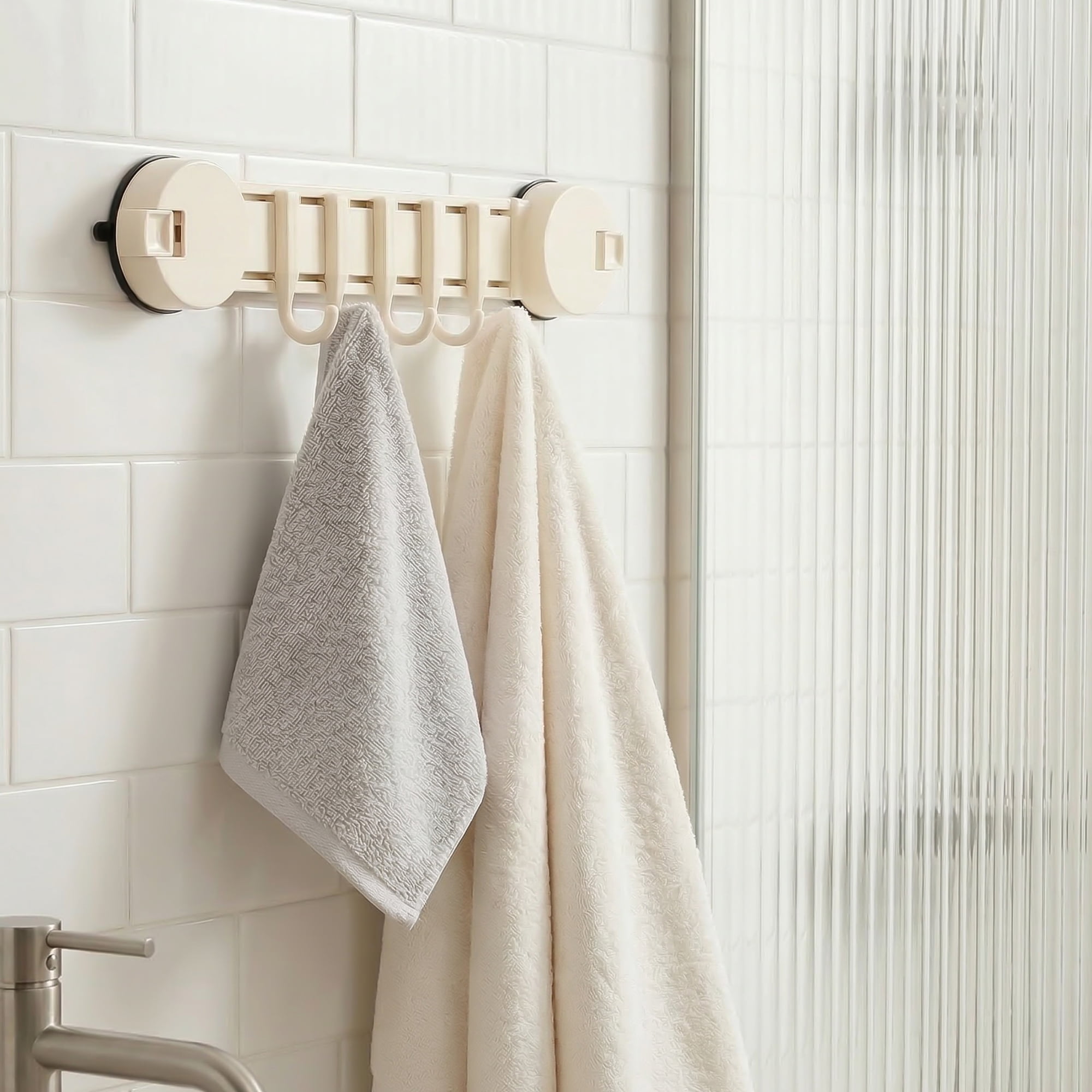 Unique Bargains Coat Rack Wall Mount Suction Cup 5 Hooks for Entryway Bathroom White