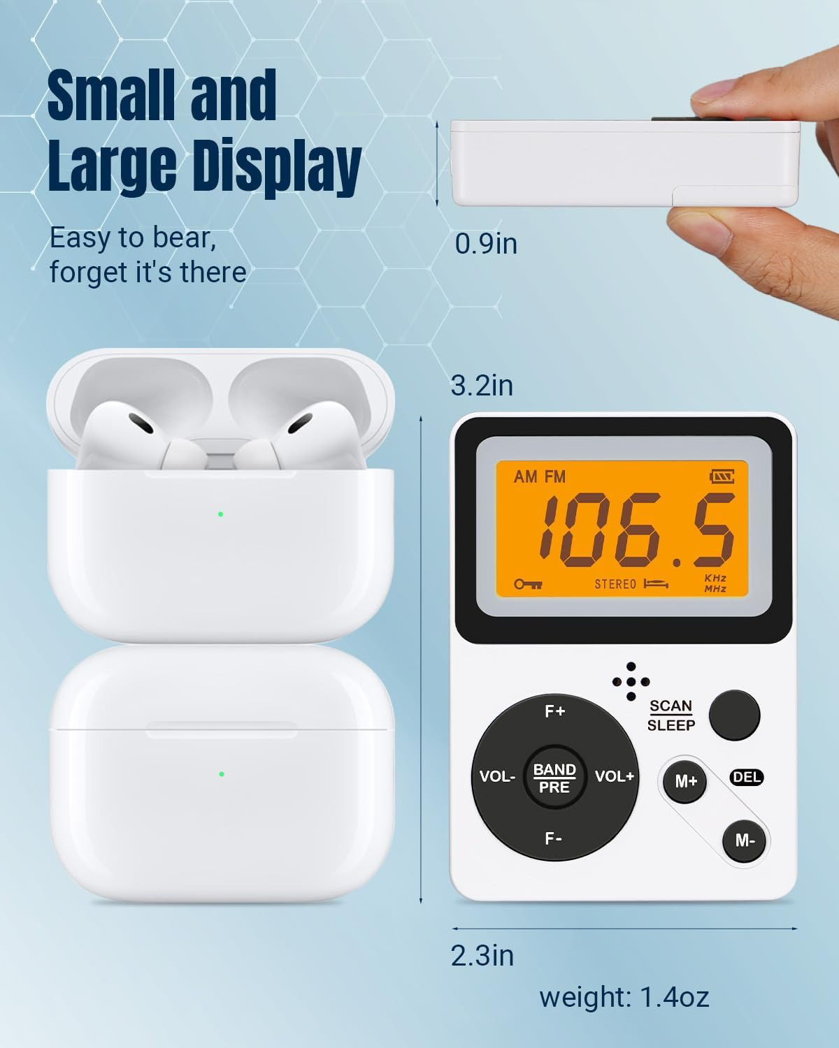 Pocket AM FM Radio Portable with Stereo Earphone, Battery Operated Radio by 2 AAA, Manual Preset, Large Screen, Lock Key Walkman Radio, Sleep Timer, Mini Radio, Digital Radio(No Speaker)