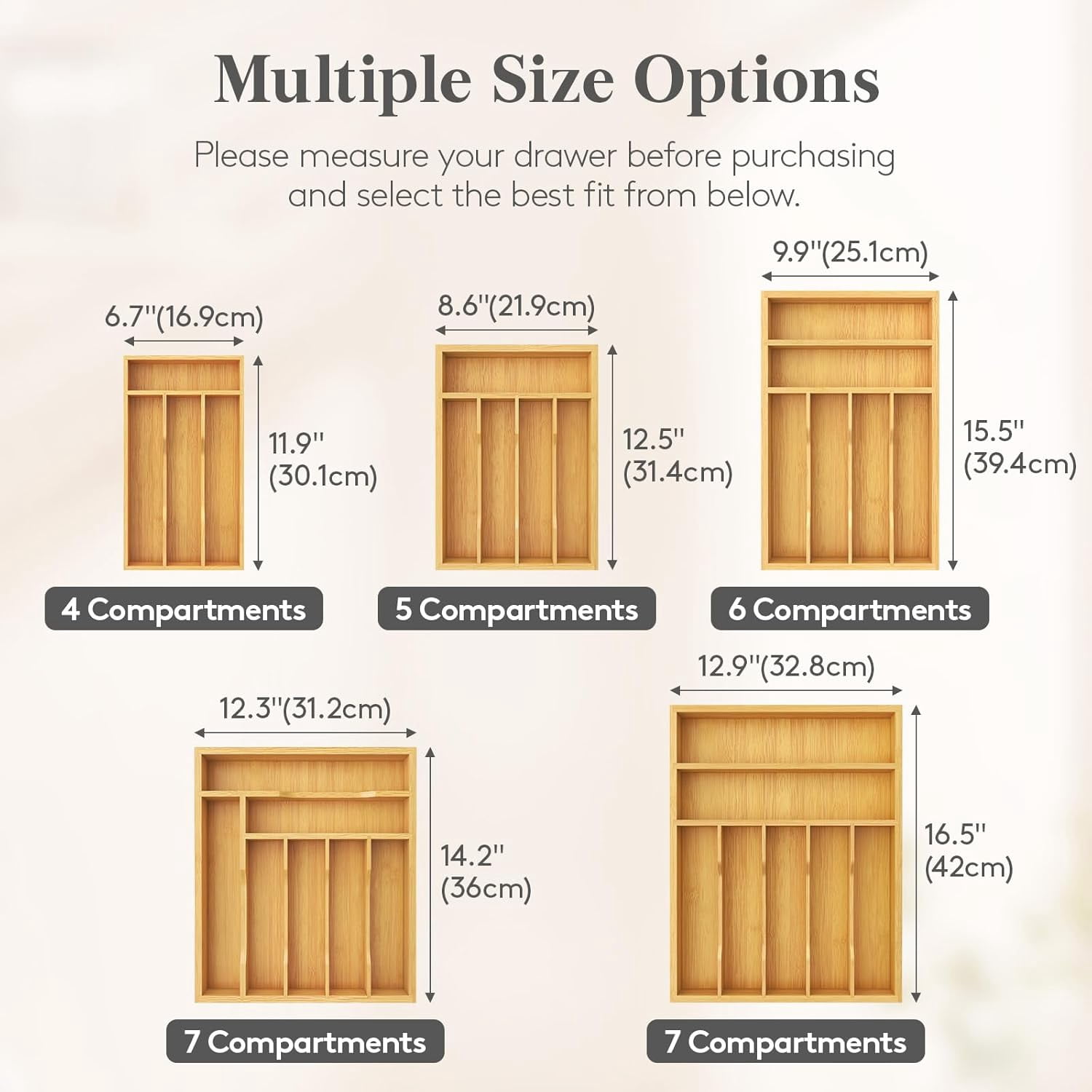 Silverware Drawer Organizer, Utensil Tray for Kitchen, Flatware and Cutlery Holder, Storage for Spoons Forks Knives, 6.7 x 12", Natural