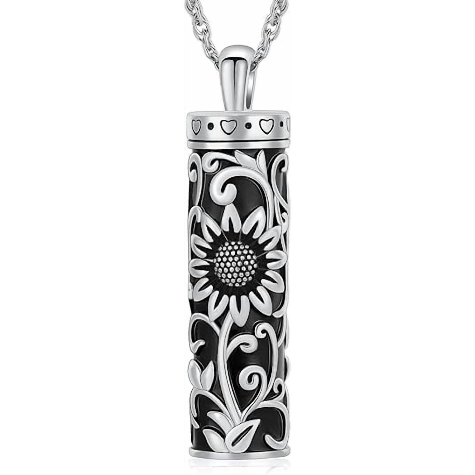 Sunflower Urn Necklace Cylinder Bar Heart Shaped Urn Necklace for Ashes Urn Pendant Necklace Keepsake for Ashes Memory Keepsake Cremation Jewelry for Women
