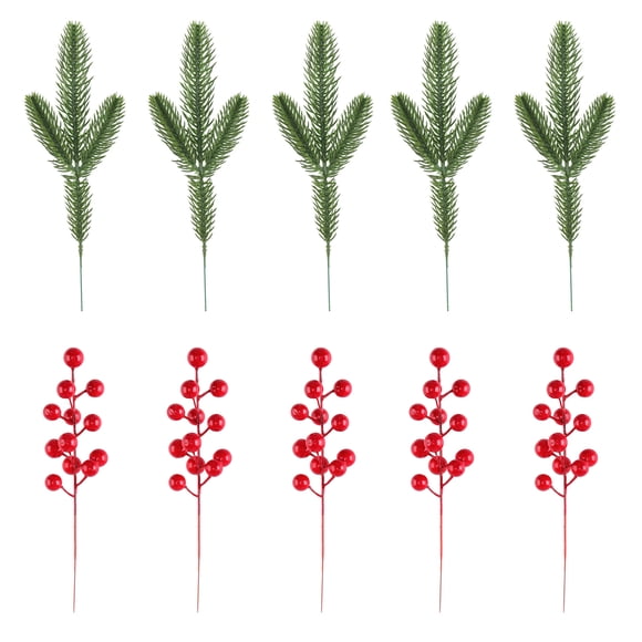 Ramas de pino navideñas con bayas rojas, tallos artificiales verdes para arreglos florales en árboles, decoración para el hogar, la oficina y centros de mesa navideños
