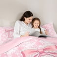thumbnail image 4 of Manfei Pink Princess Bow Letter D Full Size Comforter Sets for Girls, Boho Damask Flower Bedding Sets, Pink Reversible, 3pcs, 4 of 6