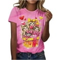 thumbnail image 6 of YueHuiYing Women's Valentine's Day Heart Cute Cat Print Short Sleeve Crew Neck Short Sleeve Crew Neck Top/Shirt, 6 of 6