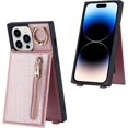 thumbnail image 6 of iPhone 14 Pro Case with Card Holder for Women,Crossbody Wallet Case for iPhone 14 Pro with Strap,[Ring Holder Kickstand] Lanyard Leather PU Magnetic Clasp Zipper Purse,6.1" Pink, 6 of 14