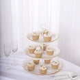 thumbnail image 5 of Efavormart 15" White 3-Tier Plastic Cupcake Tray Tower With Gold Scalloped Edges, Reusable Round Dessert Stand With Lace Cut Rim, 5 of 11