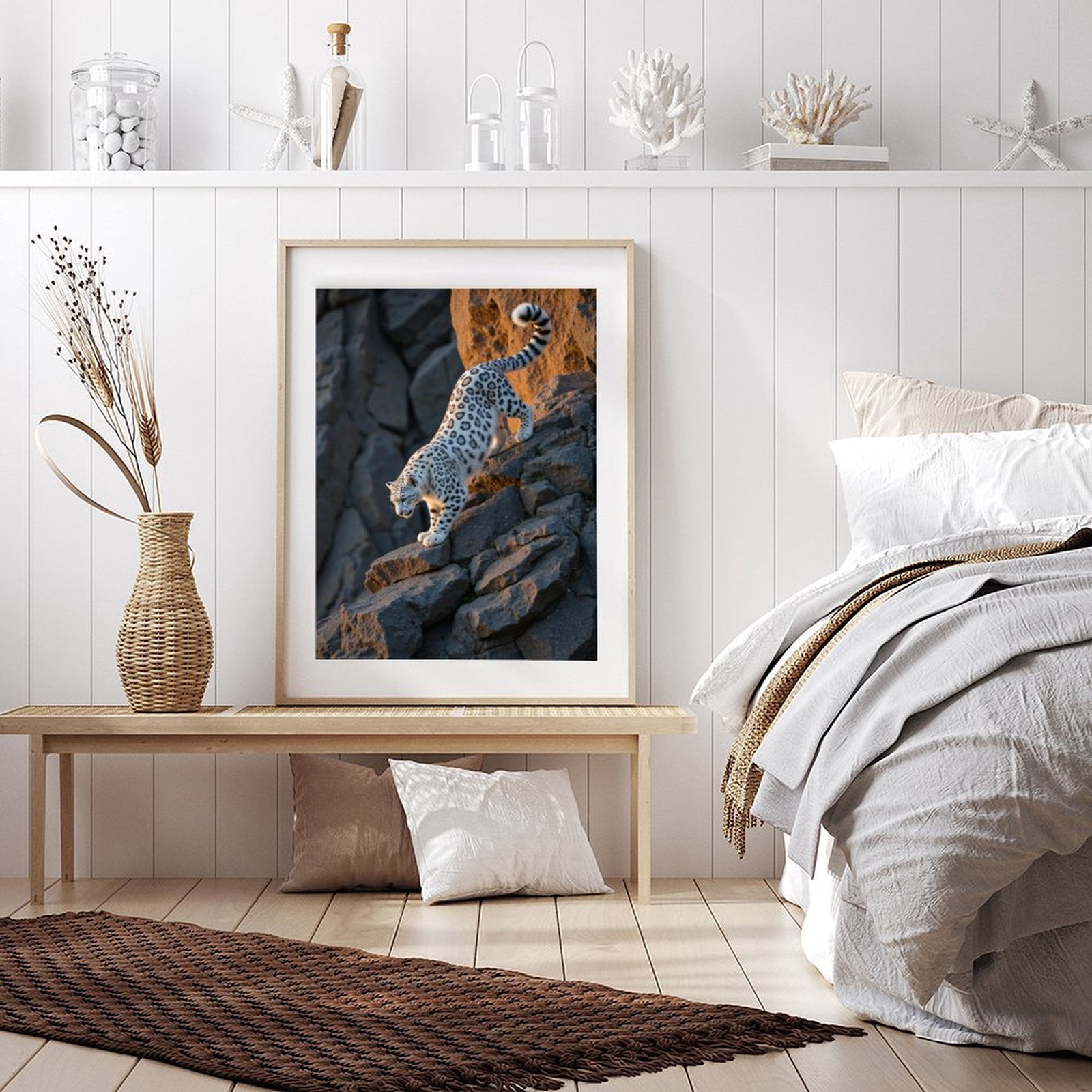 Diamond Art Kit for Adults, Snow Leopard Stepping Down Rocks Diamond Painting for Adults Beginners, DIY Diamond Art Painting Kits, 5D Diamond Painting Crafts for Home Decor 12x16 Frameless