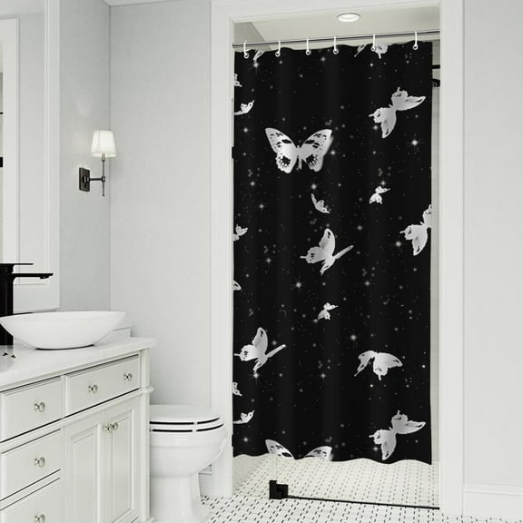 Black White Butterfly Star Pattern Shower Curtain 36"x72" ,Bathroom Decorative Shower Curtains Set with 12 Hooks,Modern Waterproof Washable Shower Curtain