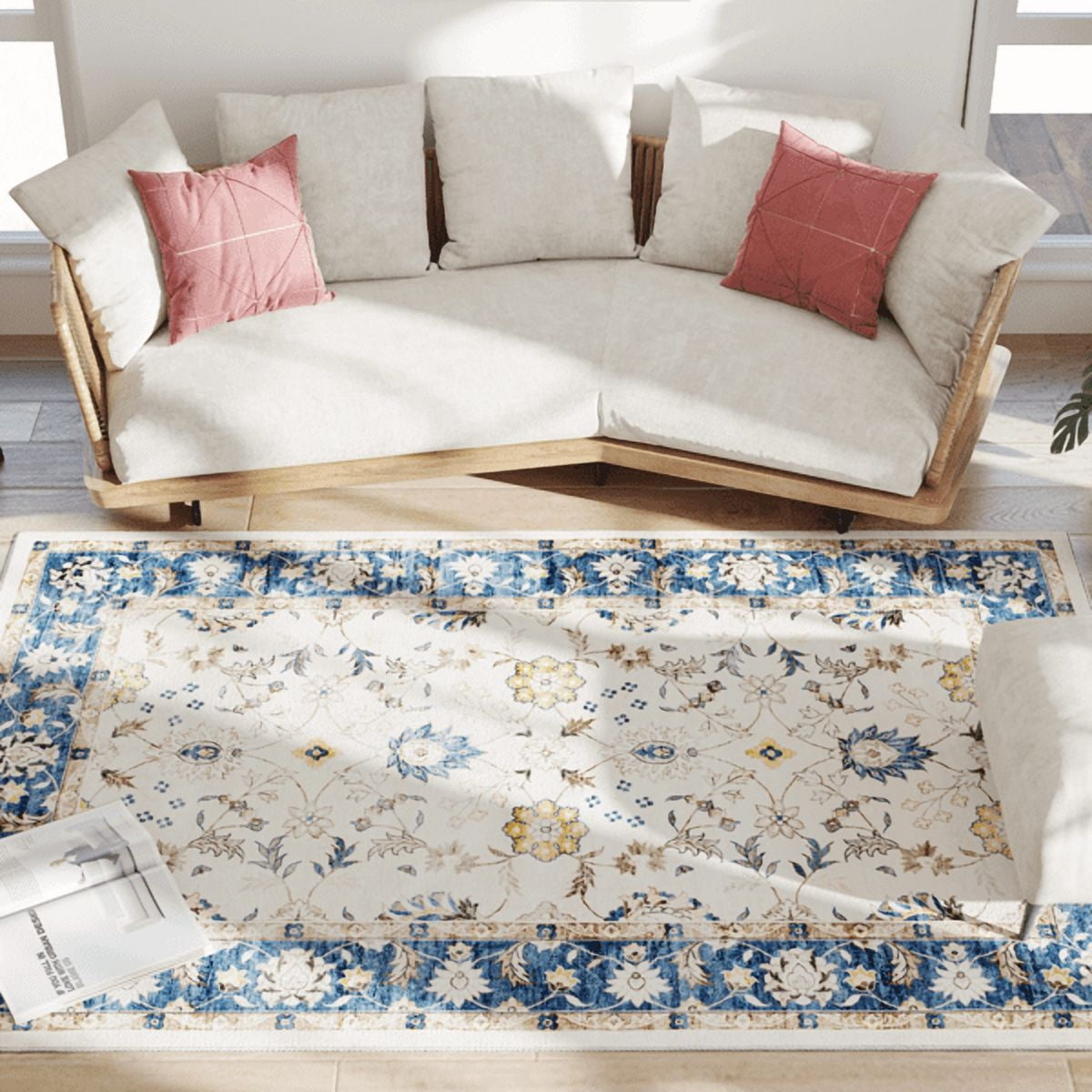 Area Rug 83.9"x59.8" Blue Flannel Soft Non-Slip TPR Backing Machine Washable Rug for Living Room Bedroom