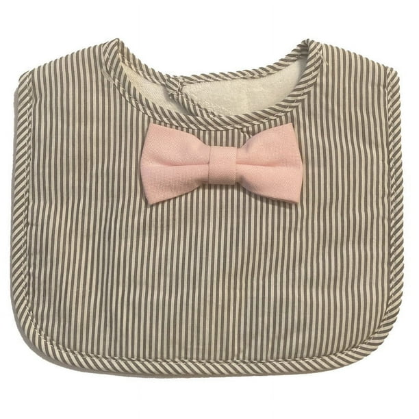 Babero para Bebé Frenchie Mini Couture Rayas con Moño Rosa Oxford