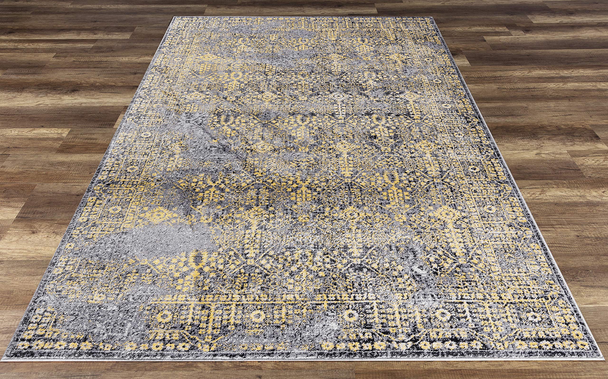 GAD Premium Indoor Contemporary Oriental Vintage Distressed Area Rug (5'3"x 7'6") Grey, Black & Yellow Abstract Living Room Rug - Hallway, High Traffic Inside Rug - Stain & Fade Resistant - image 3 of 5
