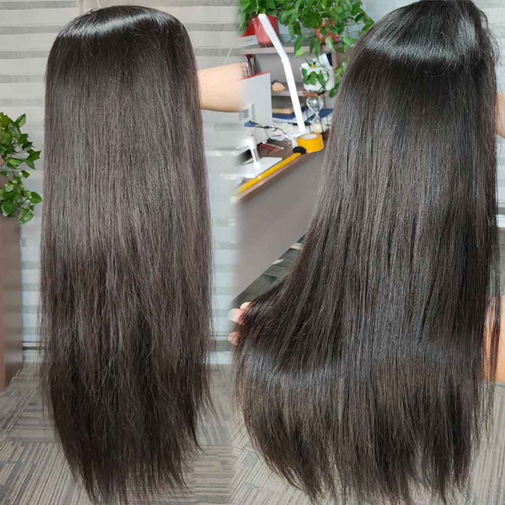 Transparent Lace Front Wigs Straight Hair 13x4 Lace Front Wigs Human Hair with Baby Hair Pre Plucked Bleached Knots 150% Density Remy 10A Brazilian Straight Lace Wigs for Black Women(28 Inch)