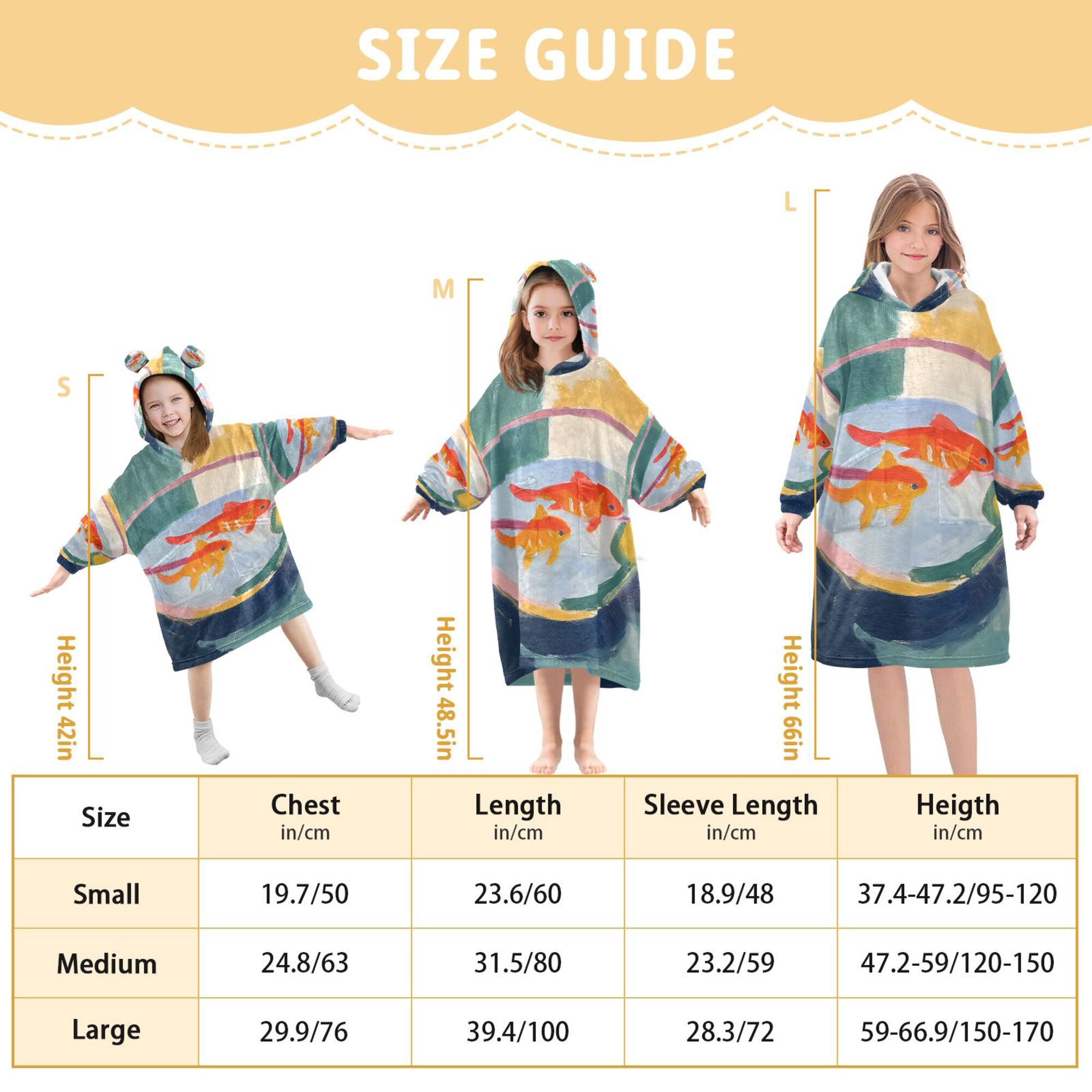 FORMRS Wearable Blanket Hoodie with Sleeves for Kids Cozy Flannel Sweatshirt, Goldfish Bowl