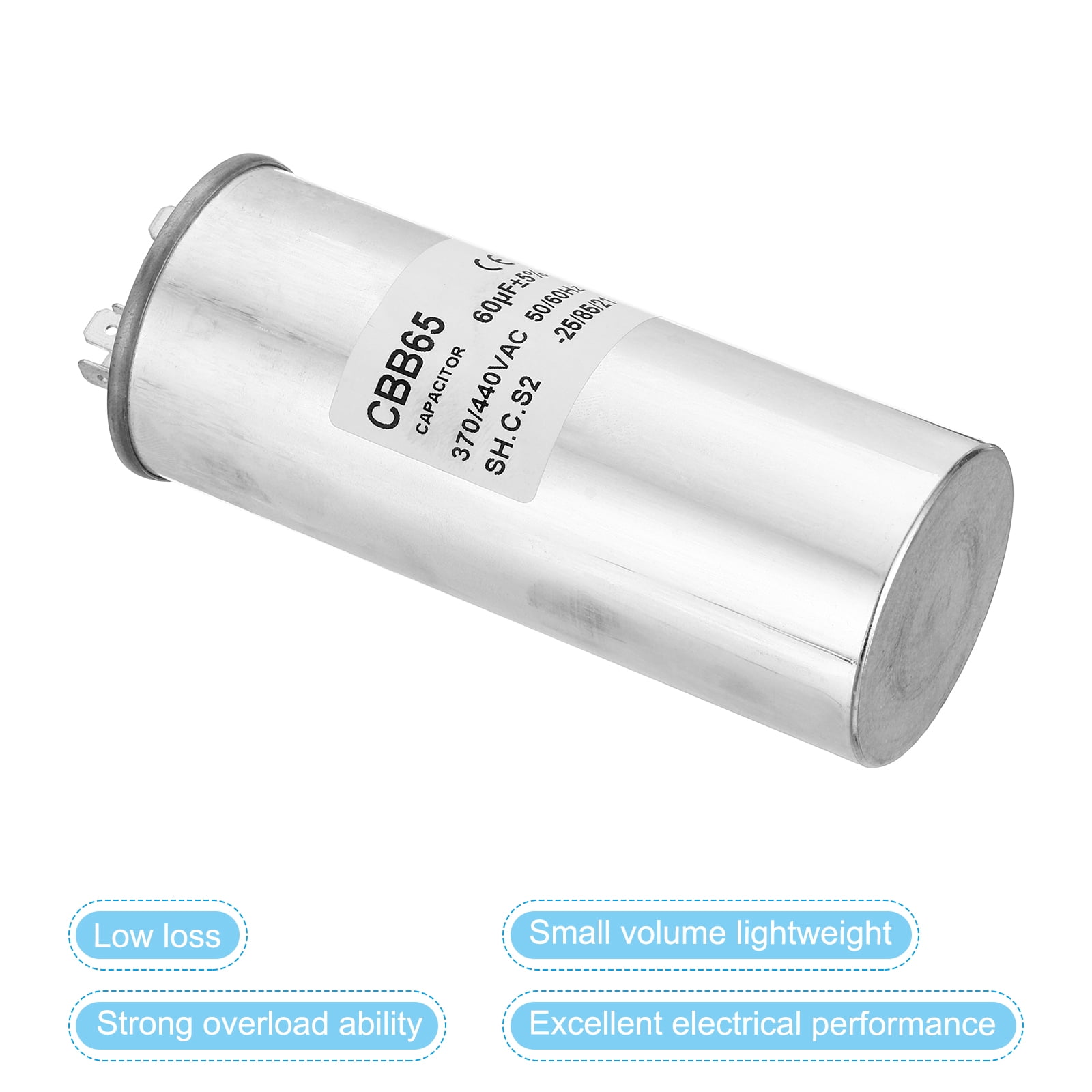 Uxcell CBB65 60uF Run Capacitor,60mfd 1Pcs AC 370/440V Aluminum Case with 2 Terminal